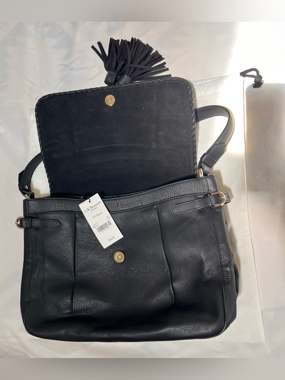 LK Bennett Black Leather Shoulder Bag with Braided Tassel with storage bag - Picture 6 of 15